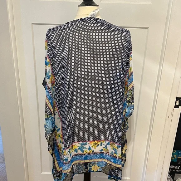 Tommy Bahama Navy Floral Border Lace-Up Swim Coverup - Picture 4 of 5